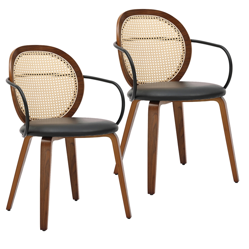 Inspire Modern Bentwood Faux Leather Dining Chair in Walnut/Black (Set of 2)