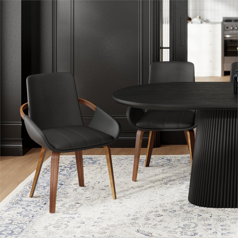 Inspire Modern Faux Leather Bentwood Dining Chair in Black/Dark Walnut(Set of 2)