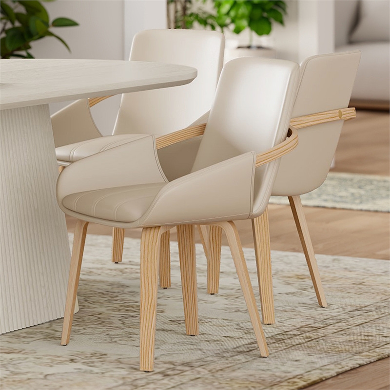 Inspire Modern Faux Leather Bentwood Dining Chair in Sand/Natural (Set of 2)