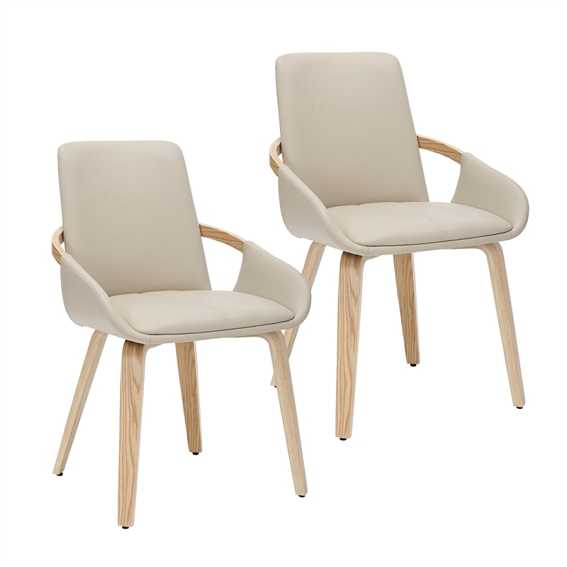 Inspire Modern Faux Leather Bentwood Dining Chair in Sand/Natural (Set of 2)