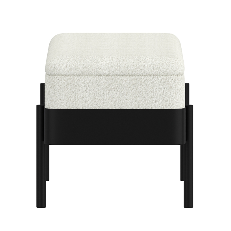 Inspire Mid-Century Modern Boucle Fabric & Metal Storage Bench - Ivory & Black