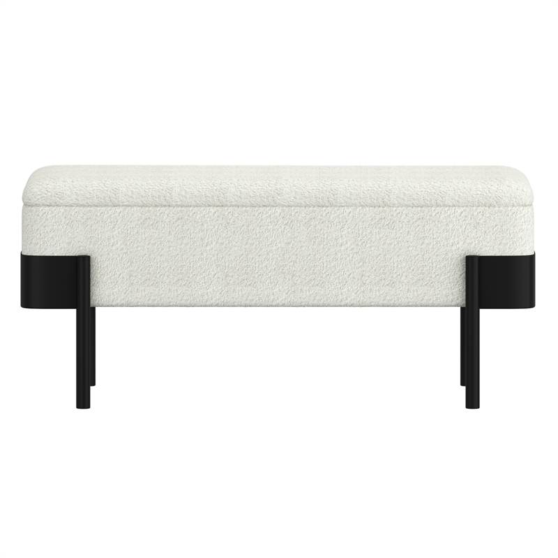 Inspire Mid-Century Modern Boucle Fabric & Metal Storage Bench - Ivory & Black
