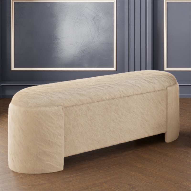 Inspire Mid-Century Modern Faux Fur Storage Ottoman - Dark Beige