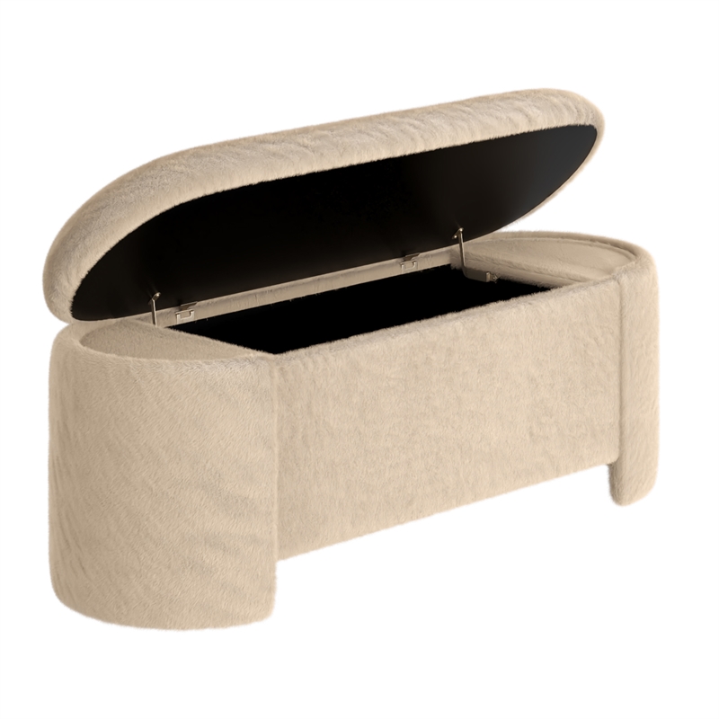 Inspire Mid-Century Modern Faux Fur Storage Ottoman - Dark Beige