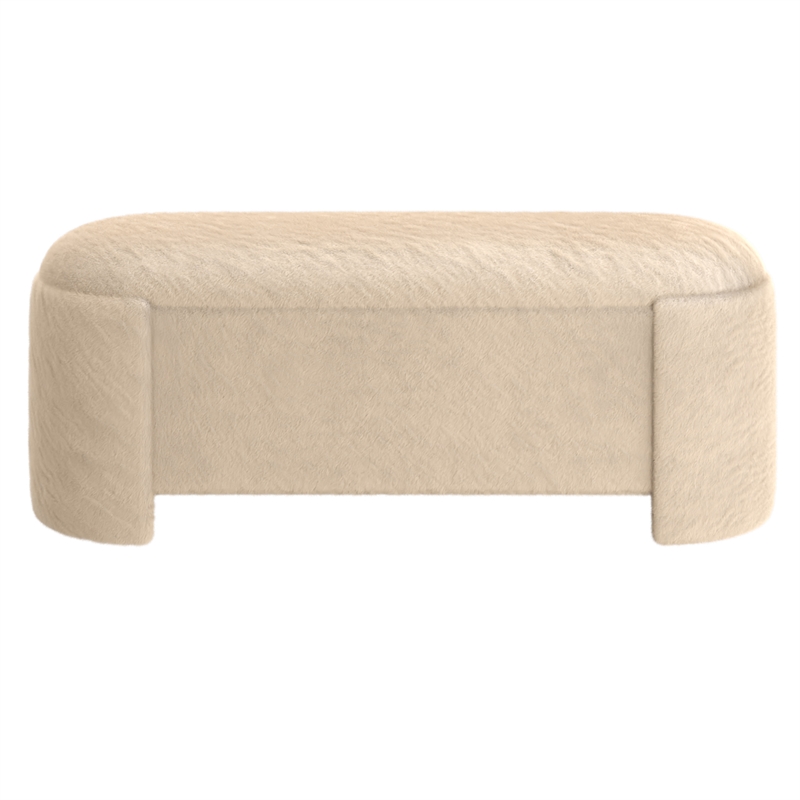 Inspire Mid-Century Modern Faux Fur Storage Ottoman - Dark Beige