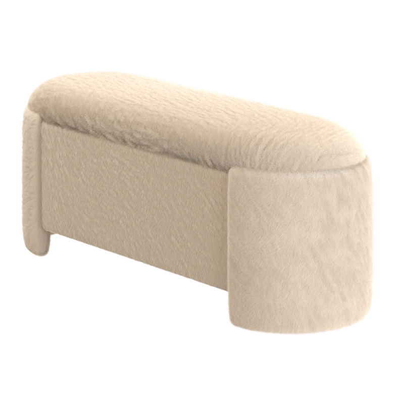 Inspire Mid-Century Modern Faux Fur Storage Ottoman - Dark Beige