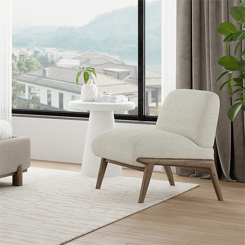 Inspire Contemporary Velvet & Solid Wood Accent Chair - Beige & Walnut
