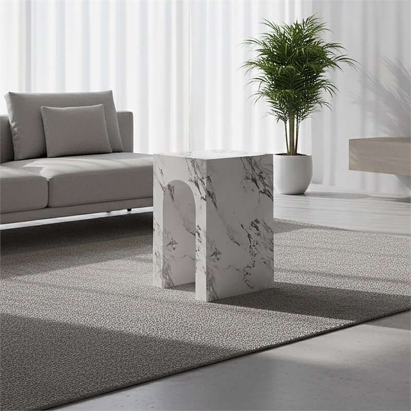 Inspire Contemporary ECC Concrete Square Accent Table in White