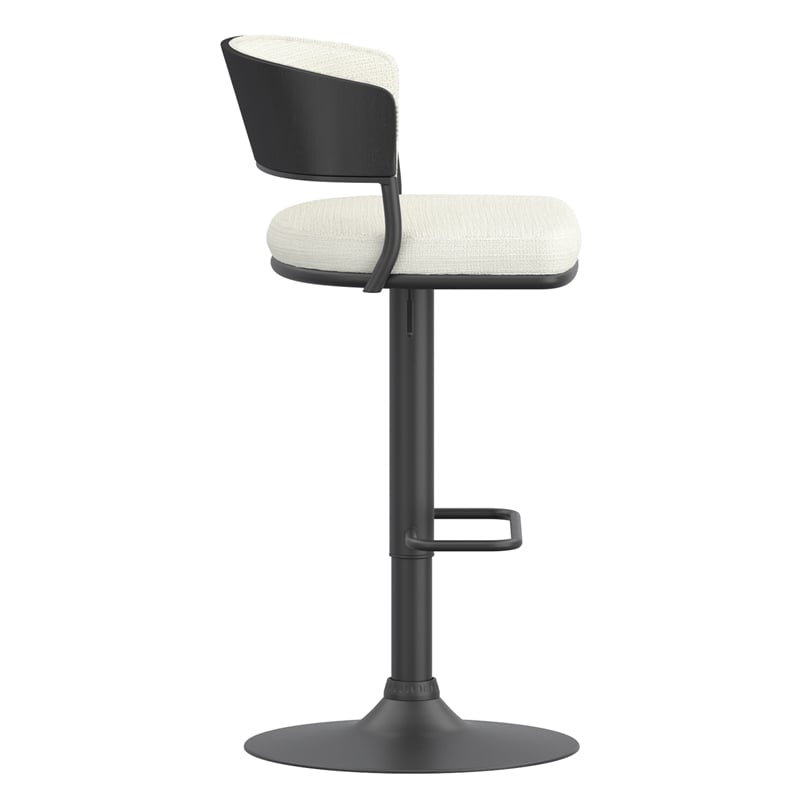 Inspire Fabric & Bentwood & Metal Adjustable Air-Lift Stool - Ivory/Black(Set-2)