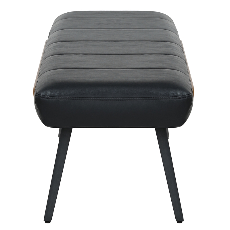 Inspire Mid-Century Modern Faux Leather & Metal Bench - Black & Walnut