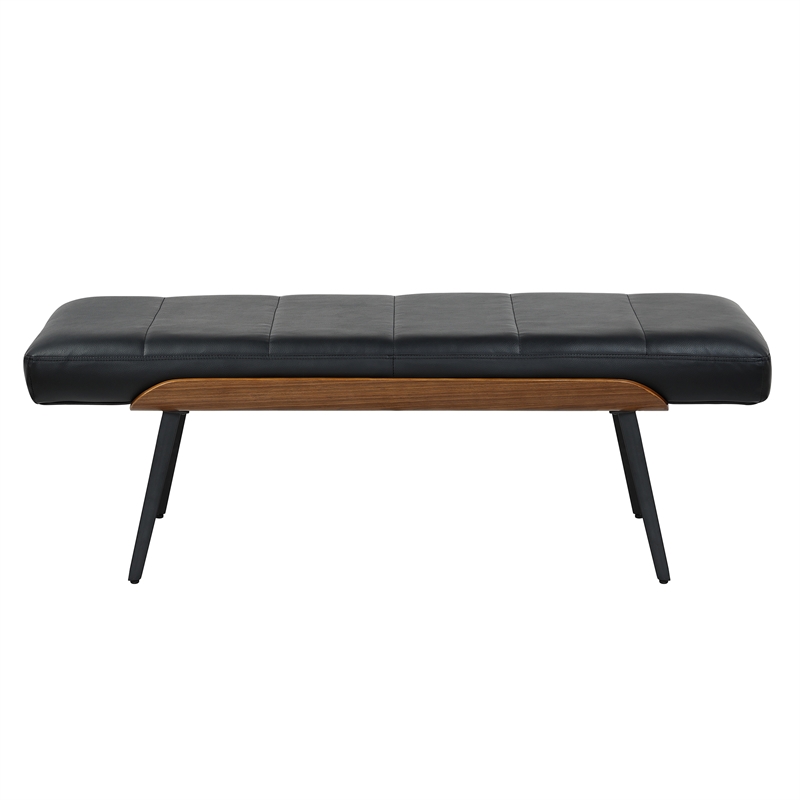 Inspire Mid-Century Modern Faux Leather & Metal Bench - Black & Walnut