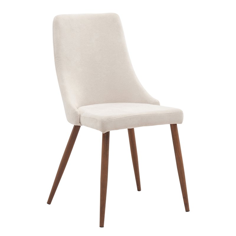 MidCentury Fabric and Metal Dining Chair Set of 2 Beigeand Walnut