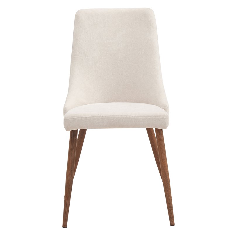 MidCentury Fabric and Metal Dining Chair Set of 2 Beigeand Walnut