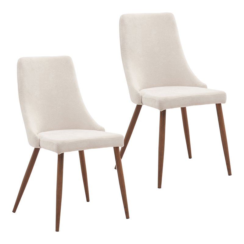 MidCentury Fabric and Metal Dining Chair Set of 2 Beigeand Walnut