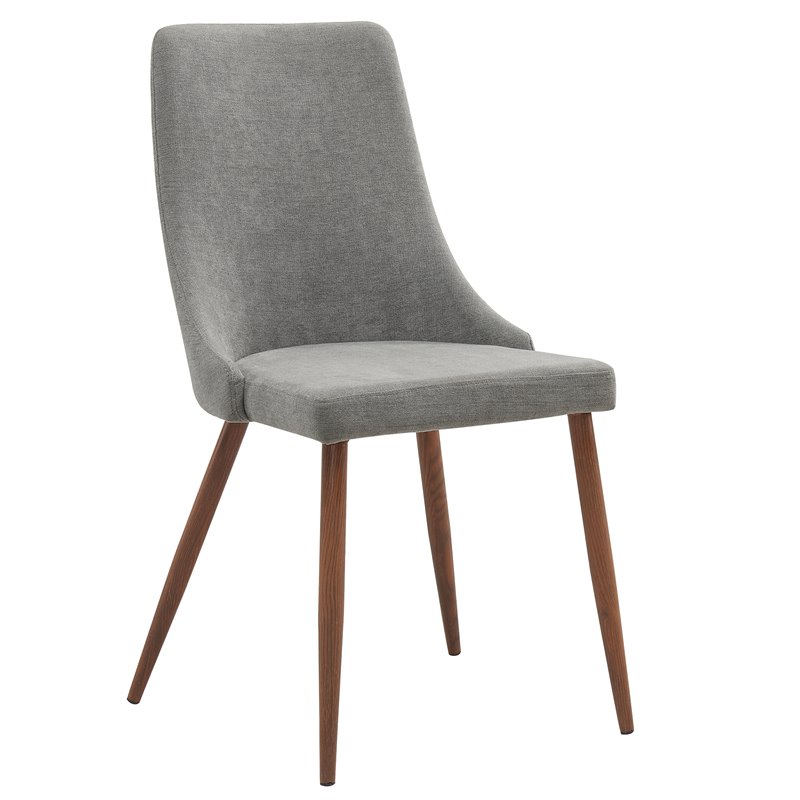 MidCentury Fabric and Metal Dining Chair Set of 2 Grey and Walnut