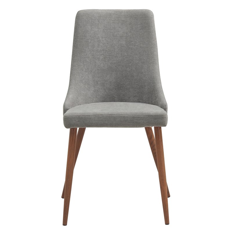 MidCentury Fabric and Metal Dining Chair Set of 2 Grey and Walnut