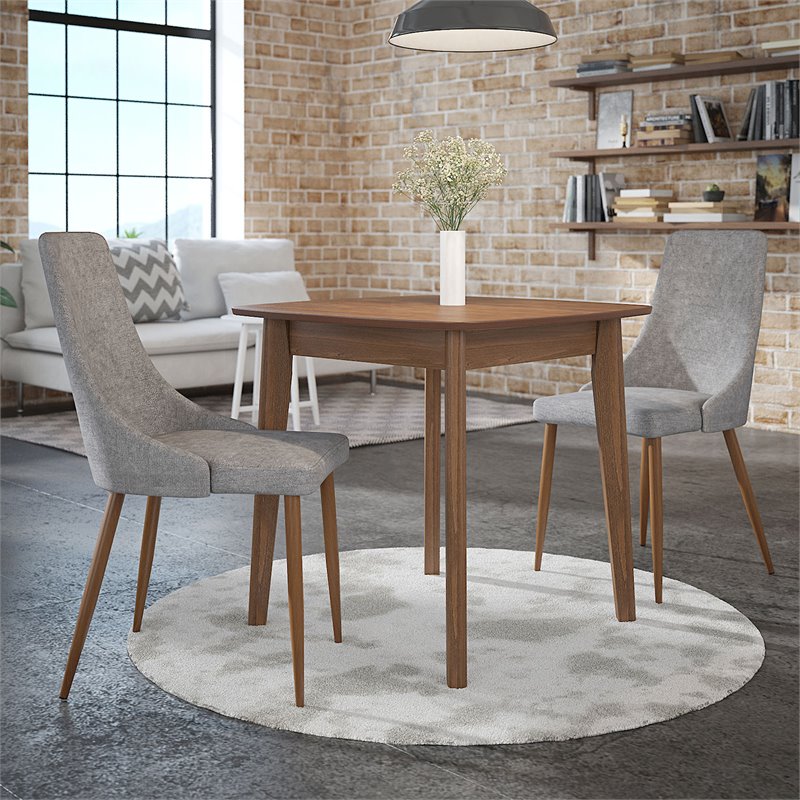 MidCentury Fabric and Metal Dining Chair Set of 2 Grey and Walnut