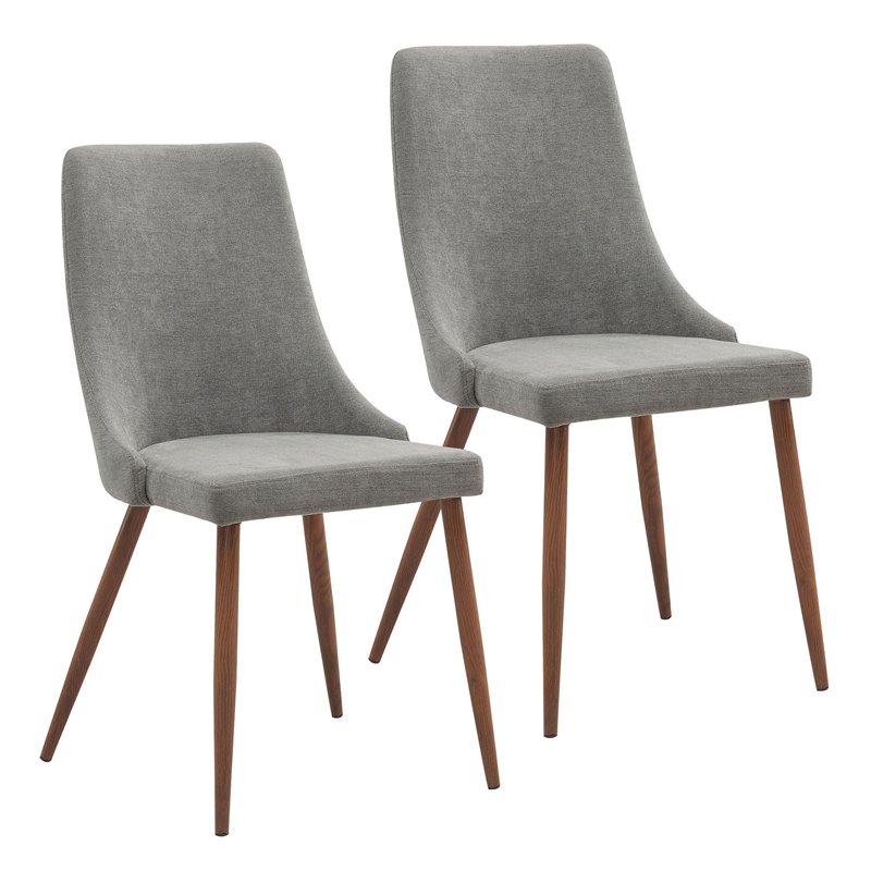 MidCentury Fabric and Metal Dining Chair Set of 2 Grey and Walnut