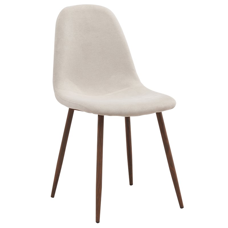 MidCentury Fabric and Metal Dining Chair Set of 4 Beigeand Walnut