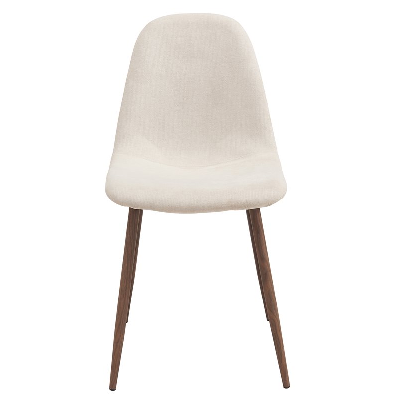 MidCentury Fabric and Metal Dining Chair Set of 4 Beigeand Walnut