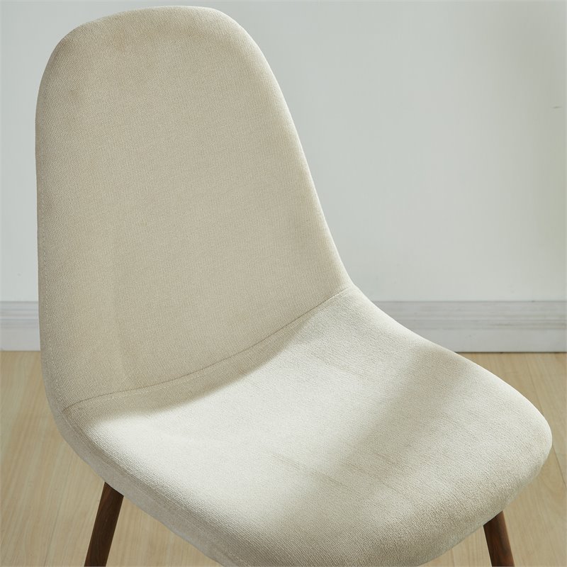 MidCentury Fabric and Metal Dining Chair Set of 4 Beigeand Walnut