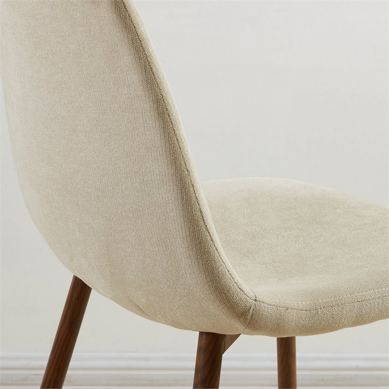 MidCentury Fabric and Metal Dining Chair Set of 4 Beigeand Walnut