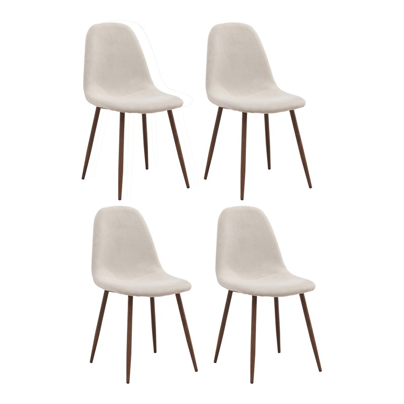 MidCentury Fabric and Metal Dining Chair Set of 4 Beigeand Walnut