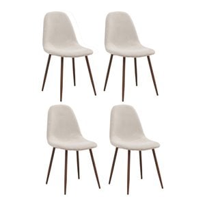 MidCentury Fabric and Metal Dining Chair Set of 4 Beigeand Walnut