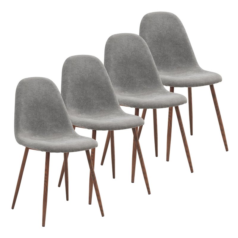 MidCentury Fabric and Metal Dining Chair Set of 4 Grey and Walnut