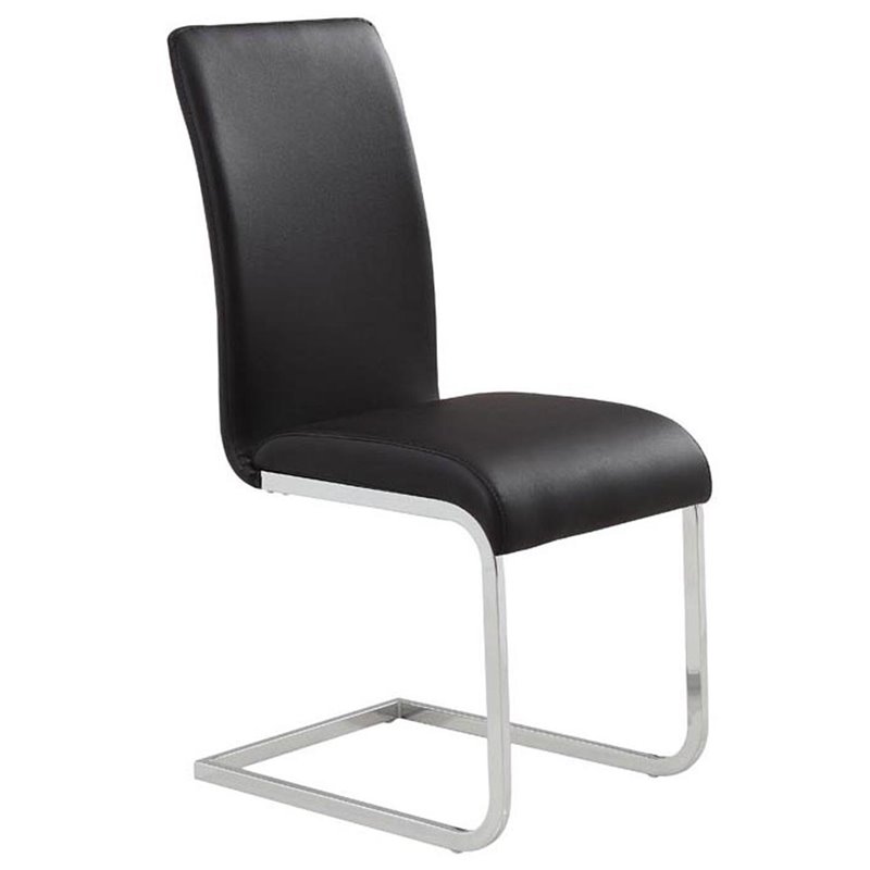 Contemporary Faux Leather and Metal Dining Chair Set of 2 Black and Chrome