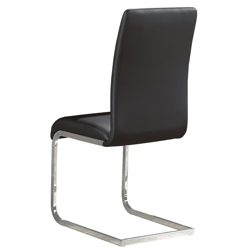 Contemporary Faux Leather and Metal Dining Chair Set of 2 Black and Chrome