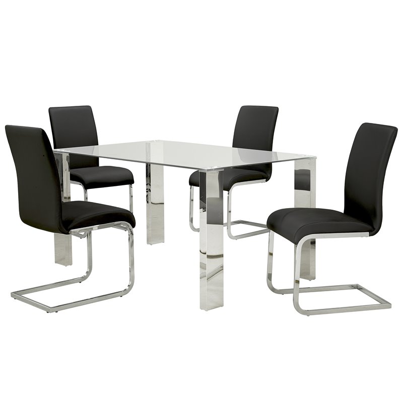 Contemporary Faux Leather and Metal Dining Chair Set of 2 Black and Chrome