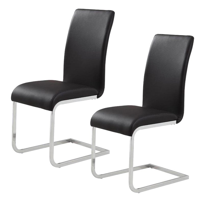 Contemporary Faux Leather and Metal Dining Chair Set of 2 Black and Chrome