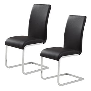 Contemporary Faux Leather and Metal Dining Chair Set of 2 Black and Chrome