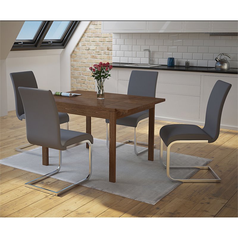 Contemporary Faux Leather and Metal Dining Chair Set of 2 Grey and Chrome