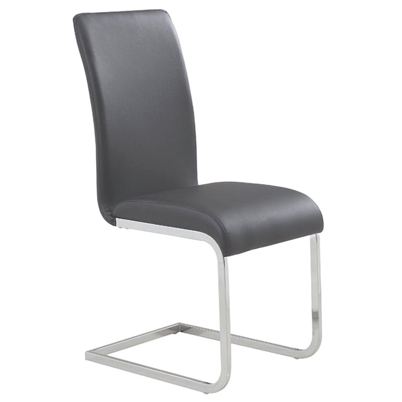 Contemporary Faux Leather and Metal Dining Chair Set of 2 Grey and Chrome