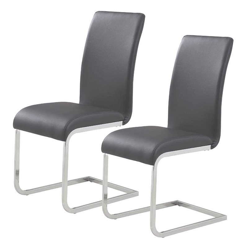 Contemporary Faux Leather and Metal Dining Chair Set of 2 Grey and Chrome