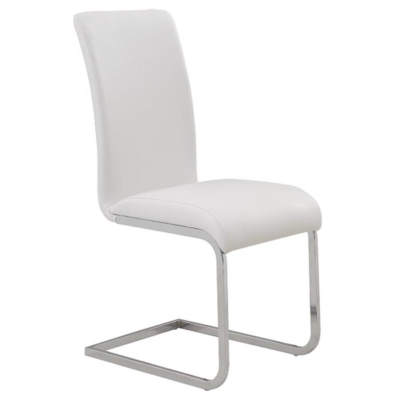 Contemporary Faux Leather and Metal Dining Chair Set of 2 White and Chrome