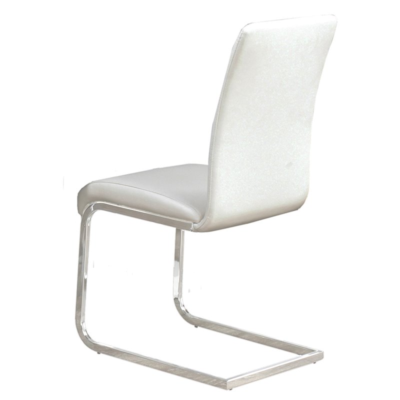 Contemporary Faux Leather and Metal Dining Chair Set of 2 White and Chrome