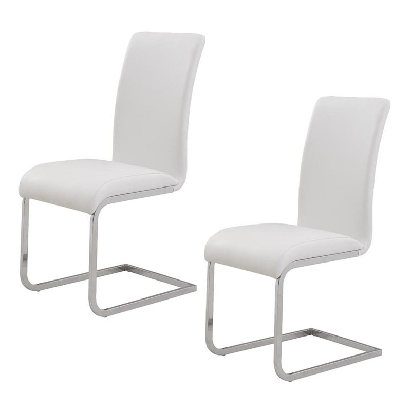 Contemporary Faux Leather and Metal Dining Chair Set of 2 White and Chrome