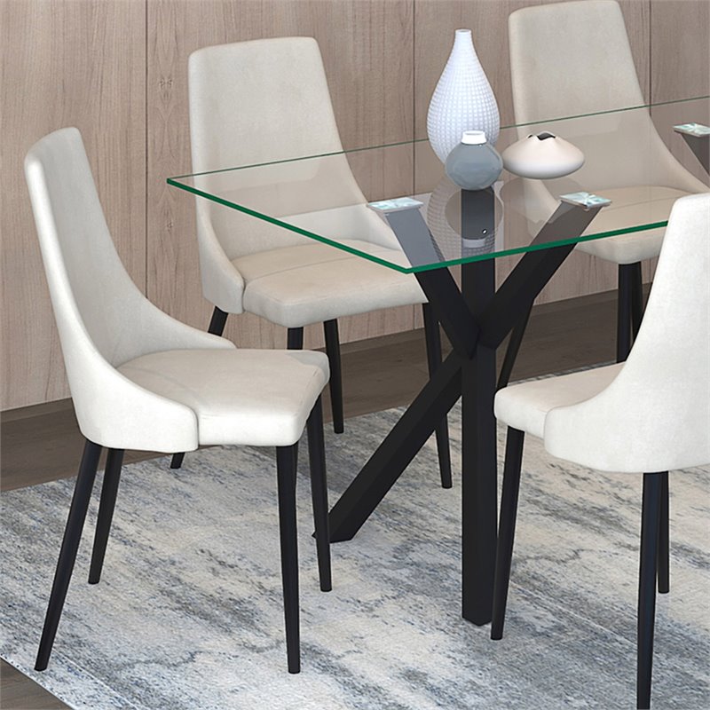 MidCentury Fabric and Metal Dining Chair Set of 2 Beigeand Black