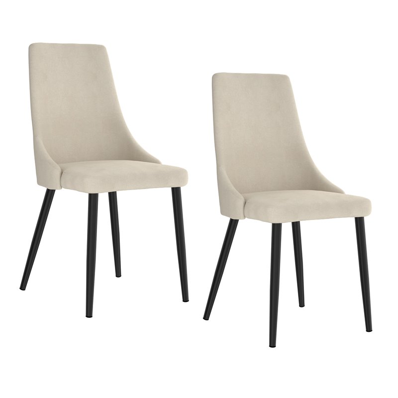 MidCentury Fabric and Metal Dining Chair Set of 2 Beigeand Black