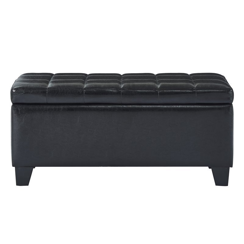 Modern Faux Leather Rectangular Storage Ottoman Bench Black