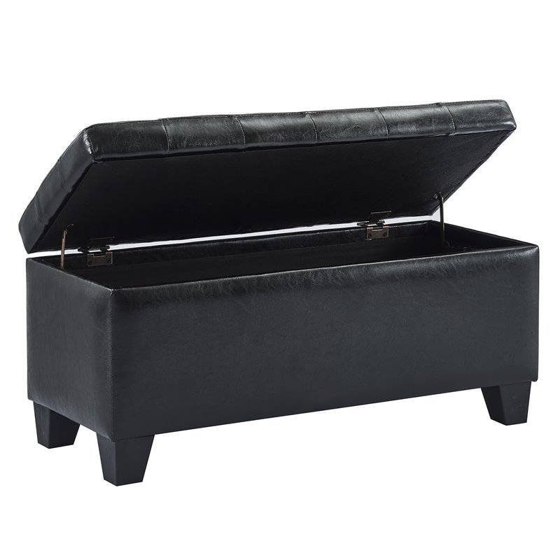 Modern Faux Leather Rectangular Storage Ottoman Bench Black