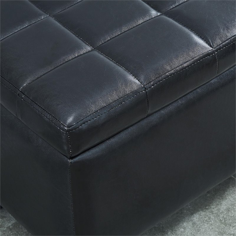 Modern Faux Leather Rectangular Storage Ottoman Bench Black