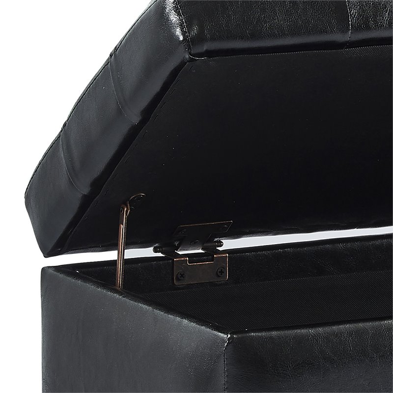 Modern Faux Leather Rectangular Storage Ottoman Bench Black