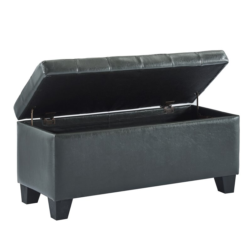 Modern Faux Leather Rectangular Storage Ottoman Bench Grey