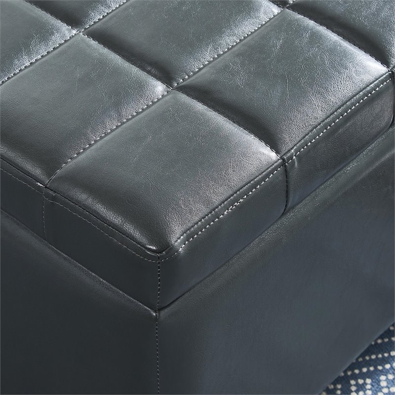 Modern Faux Leather Rectangular Storage Ottoman Bench Grey