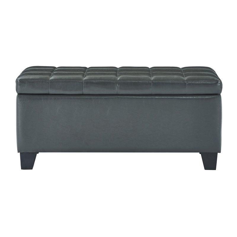 Modern Faux Leather Rectangular Storage Ottoman Bench Grey