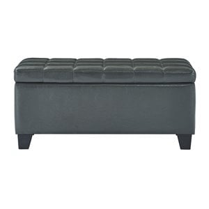 Modern Faux Leather Rectangular Storage Ottoman Bench Grey